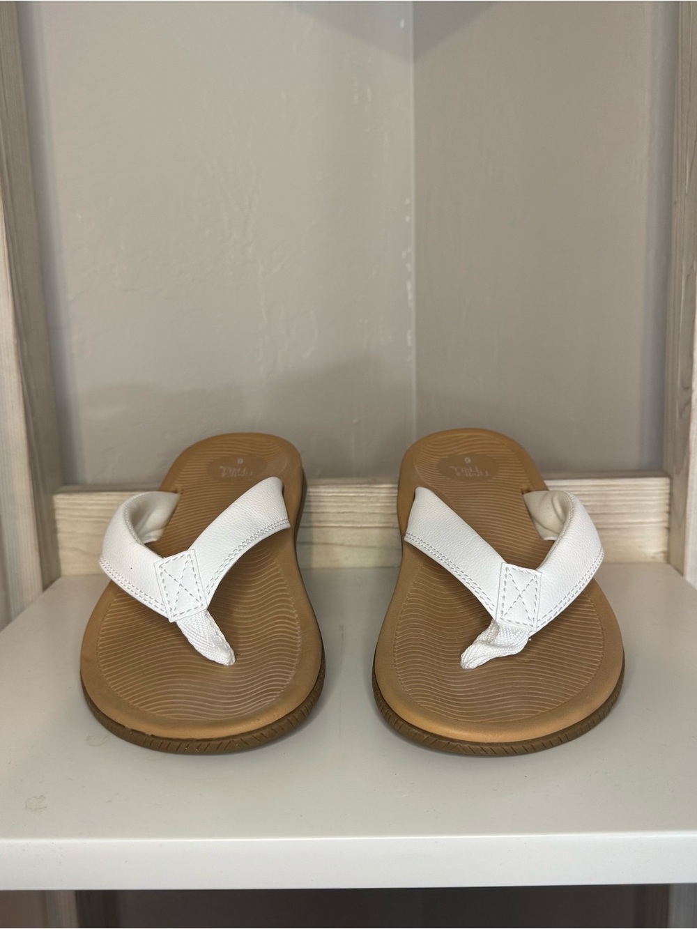 White Flip Flops with Tan Footbed